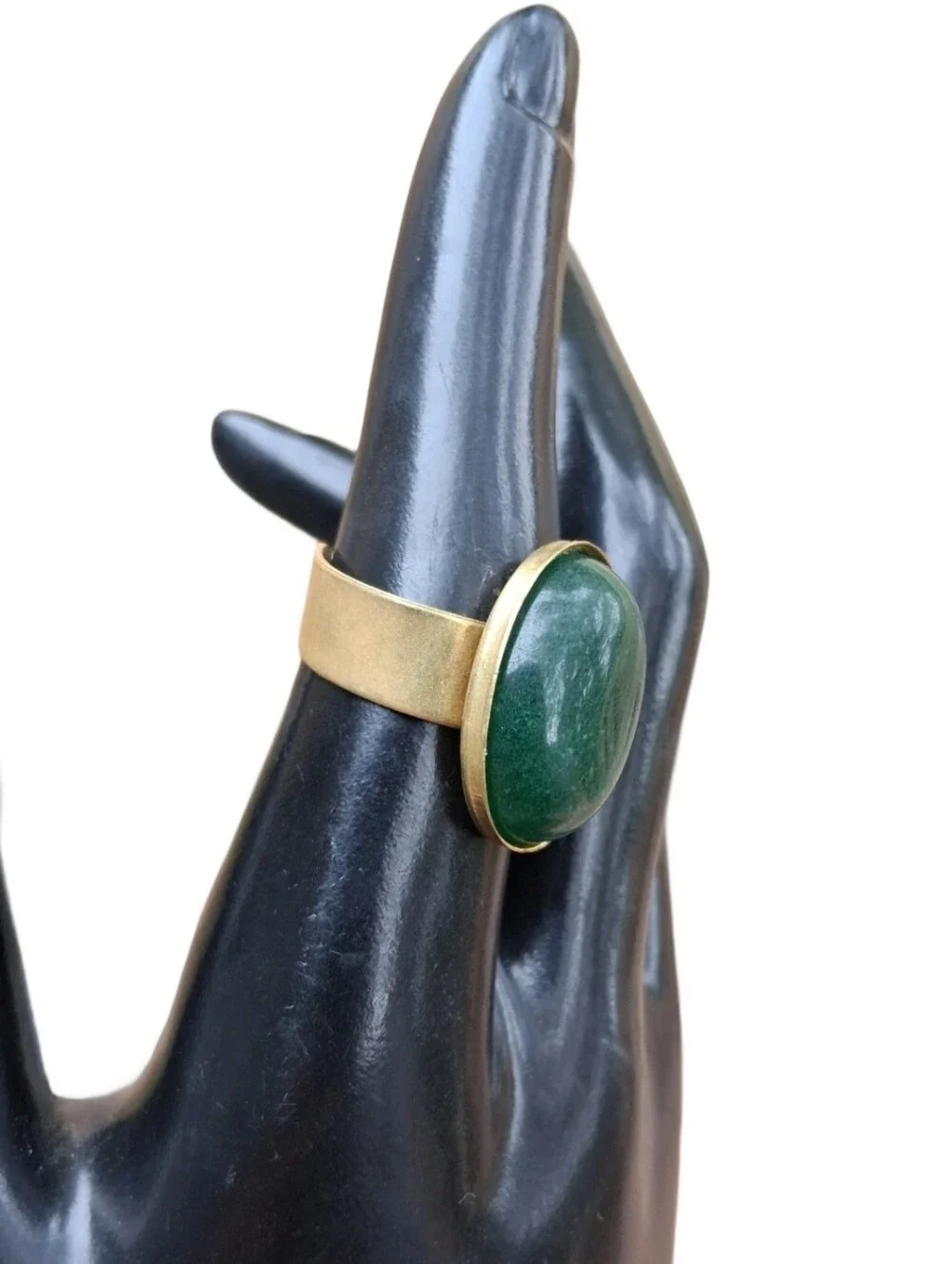 Vintage Green Aventurine Gemstone Jewelry Set Gold Tone Necklace Ring Bracelet